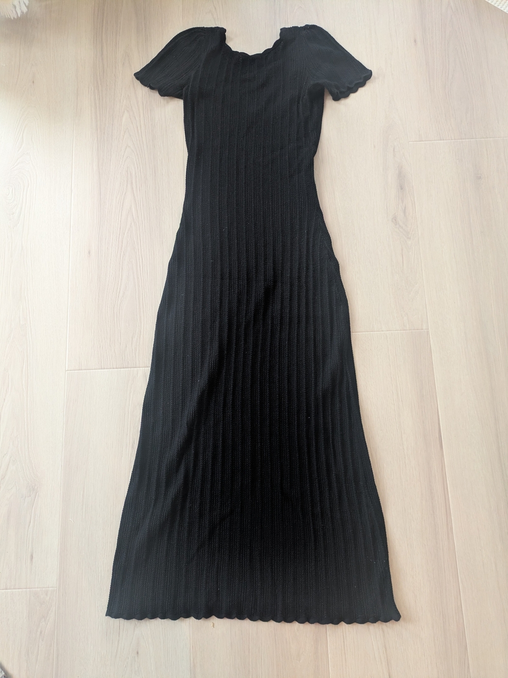 Sezane Joey Black Ribbed Maxi Dress